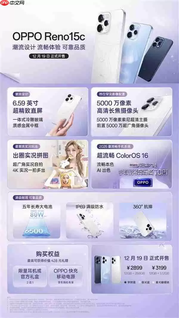 2899元起！OPPO Reno 15c正式发布