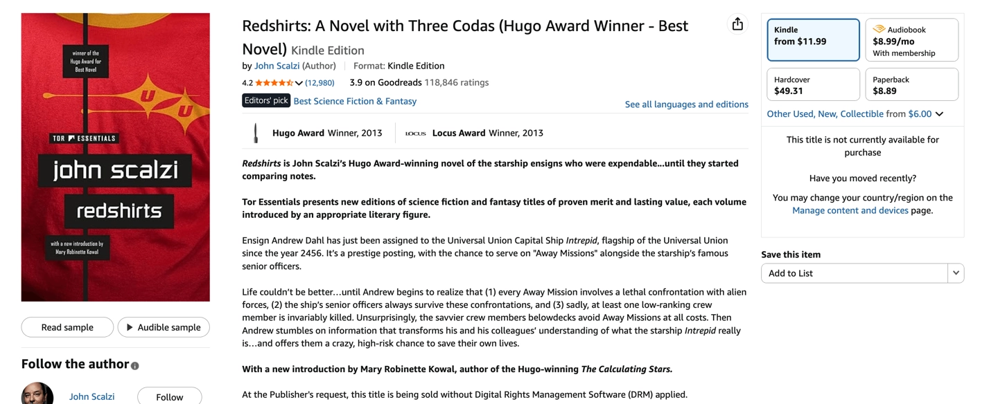 亚马逊为 Kindle 商店加入无 DRM 识别机制，可购买无加密电子书